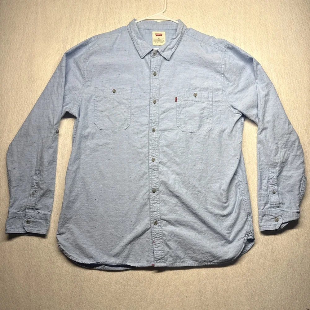 Levi's Blue Ripstop Cotton Button Up Shirt Size 2XL XXL Mens Long Sleeves